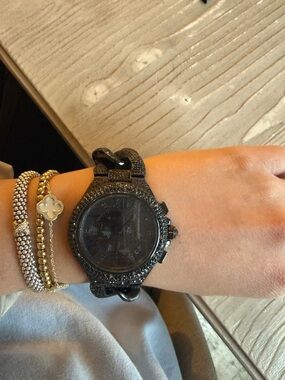 Micheal kors Black Crystal-Embellished Chronograph Watch